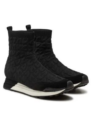 Fekete mintás bokacsizma fehér talppal