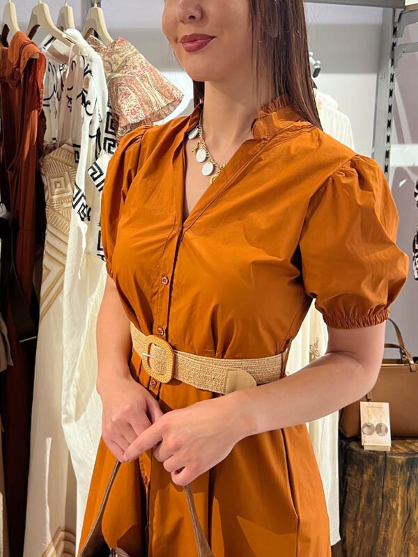 Pamut egyszínű, maxi ruha raffia övvel - Image 5