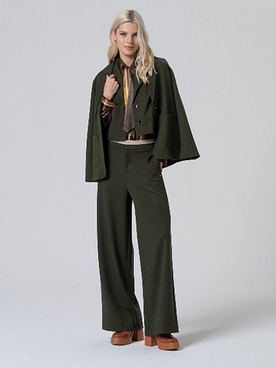 Bő szárú zöld nadrág kontrasztos derékpánttal - Image 2