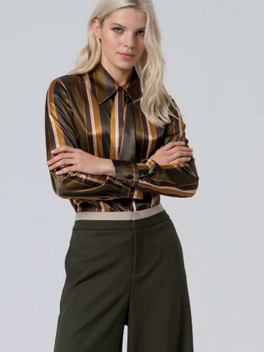 Bő szárú zöld nadrág kontrasztos derékpánttal - Image 4