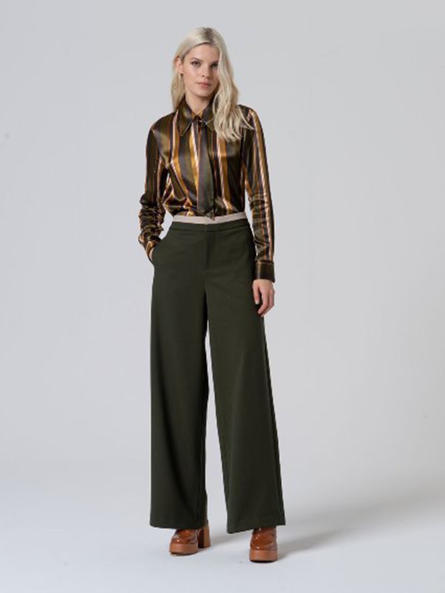 Bő szárú zöld nadrág kontrasztos derékpánttal - Image 5