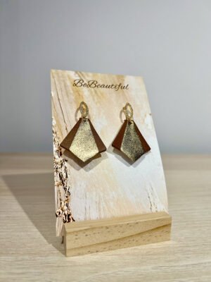 Barna-arany cirkóniumköves bőr fülbevaló