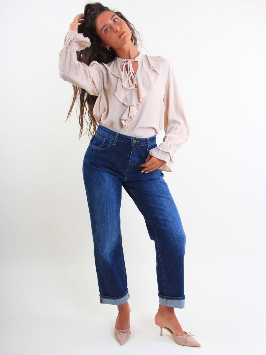 Ecrü színű fodros blúz