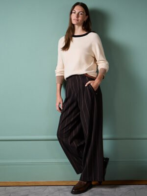 Csíkos, csokibarna palazzo nadrág