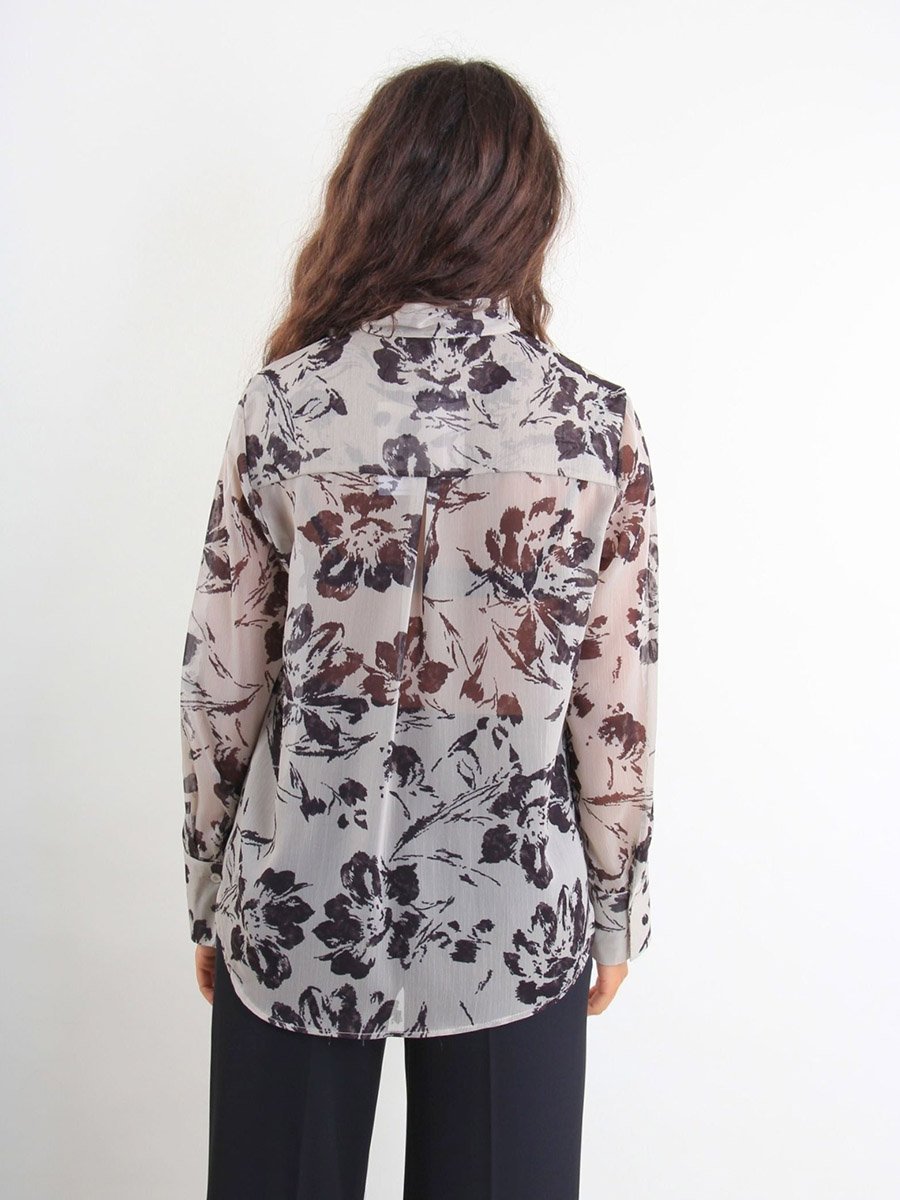 Vajszínű virágmintás ing nyakkötővel - Image 3