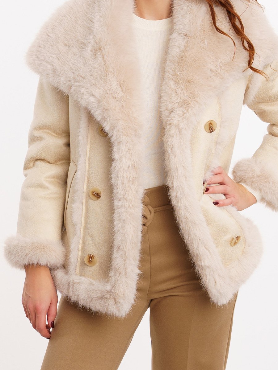 Bézs színű irha kabát - Image 3