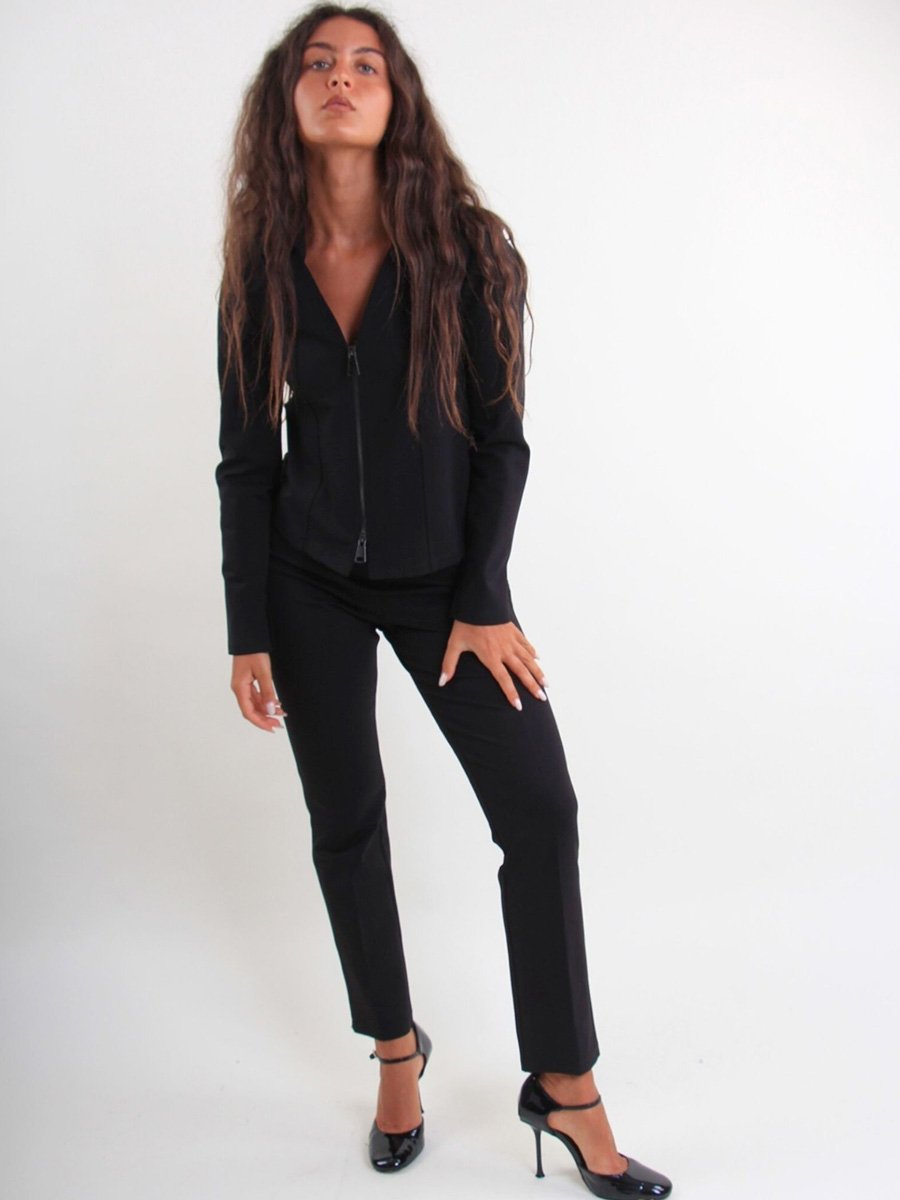 Elegáns fekete szűkszárú szövetnadrág övvel - Image 2