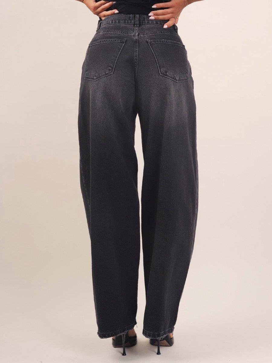 Fekete bő szárú pamut farmernadrág - Image 2