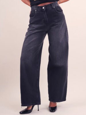 Fekete bő szárú pamut farmernadrág