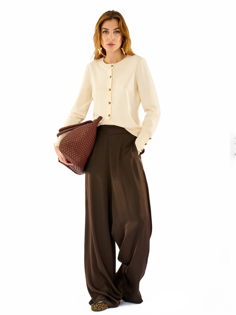 Bő szárú elegáns olasz csoki szatén nadrág - Image 5