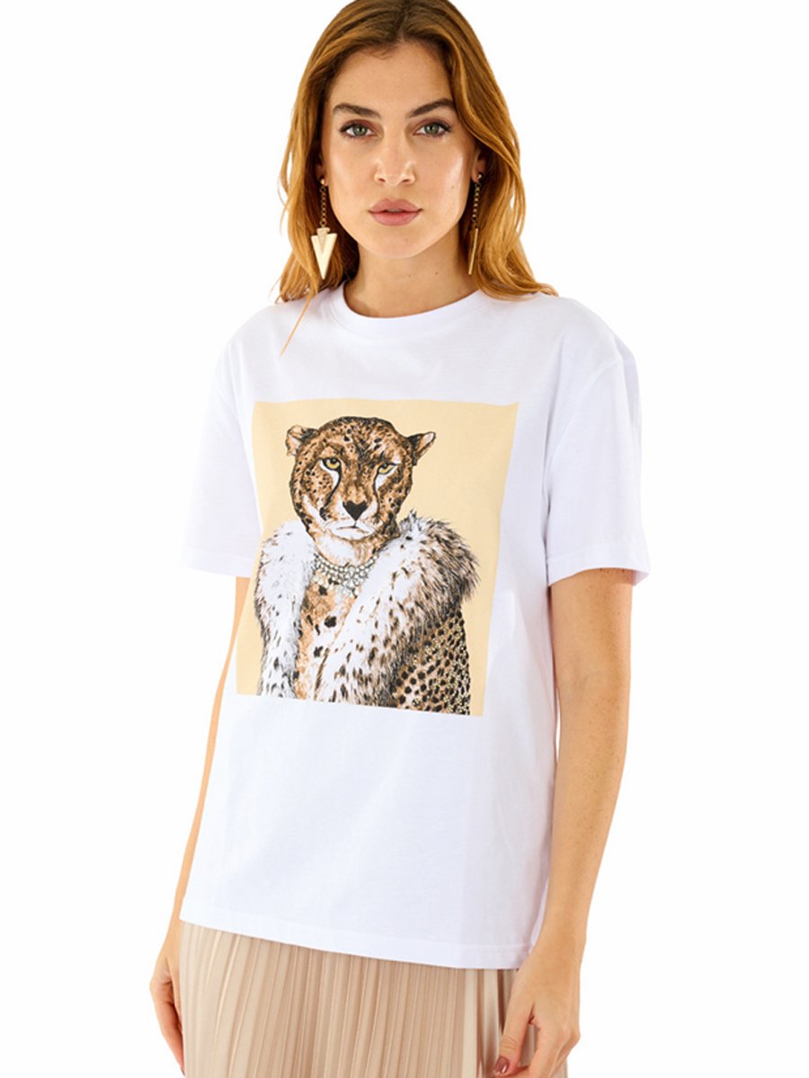 Állatmintás felíratos strasszos pamut póló - Image 2
