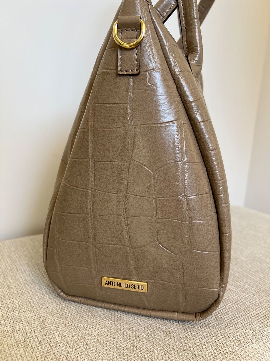 Taupe színű kígyóbőr mintás bőrtáska - Image 5