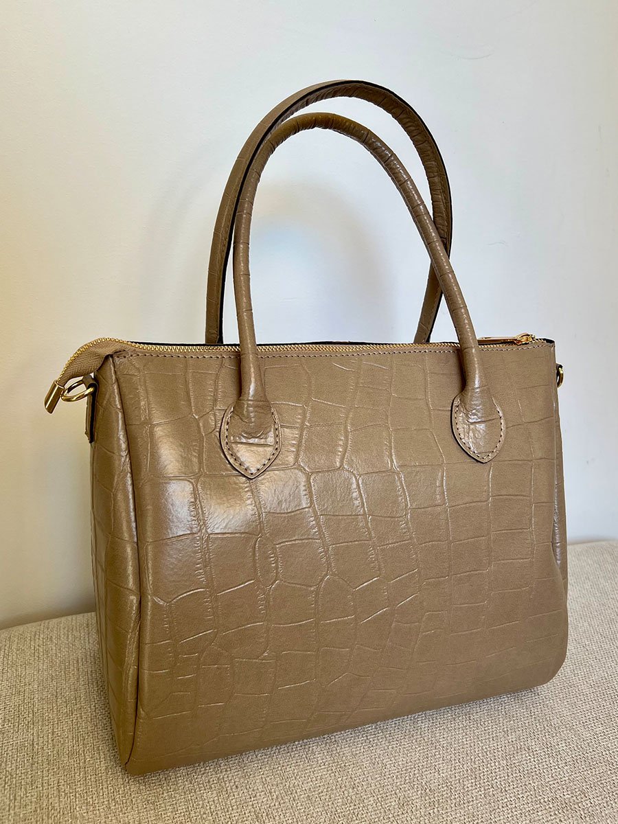 Taupe színű kígyóbőr mintás bőrtáska - Image 8