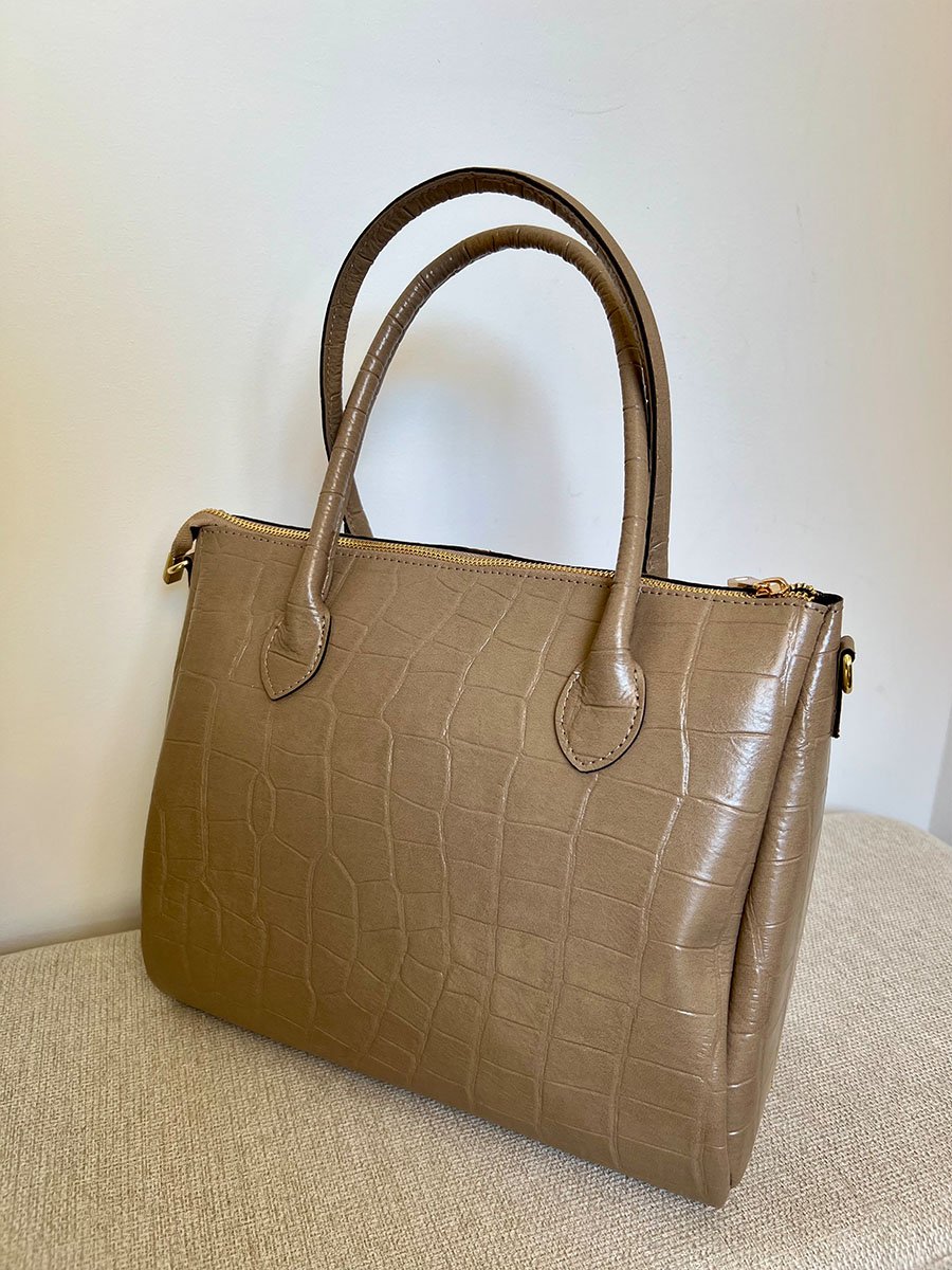 Taupe színű kígyóbőr mintás bőrtáska - Image 9