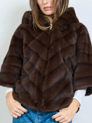 3/4 ujjú, kapucnis műszőrme kabát