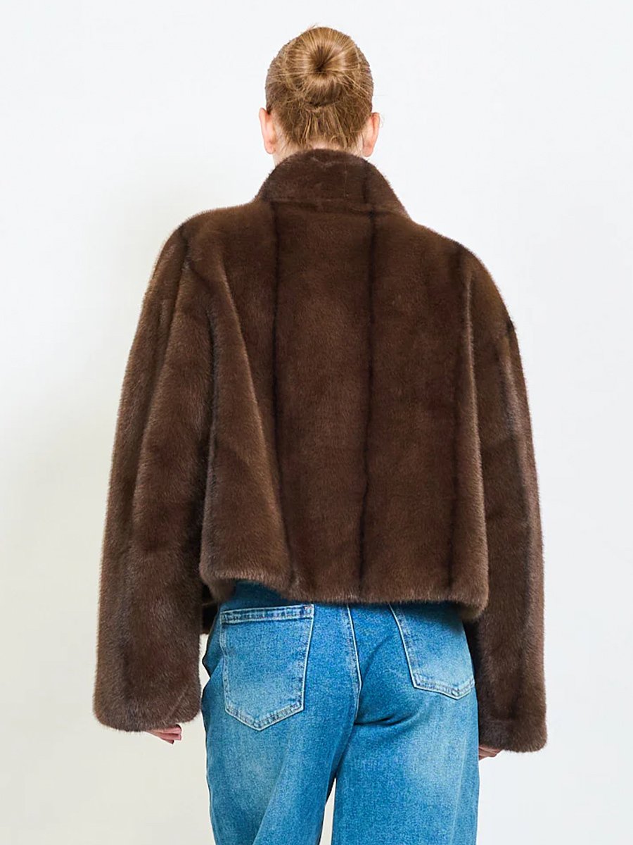 Csoki színű műszőrme bunda brossal - Image 2