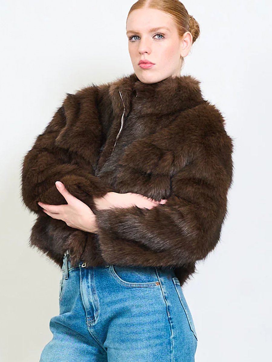 Taupe színű műszőrme bunda - Image 2