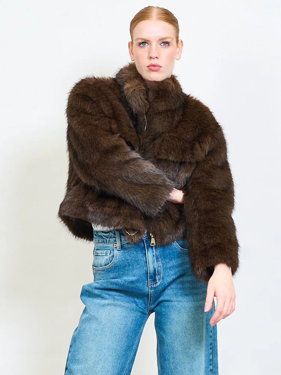 Taupe színű műszőrme bunda