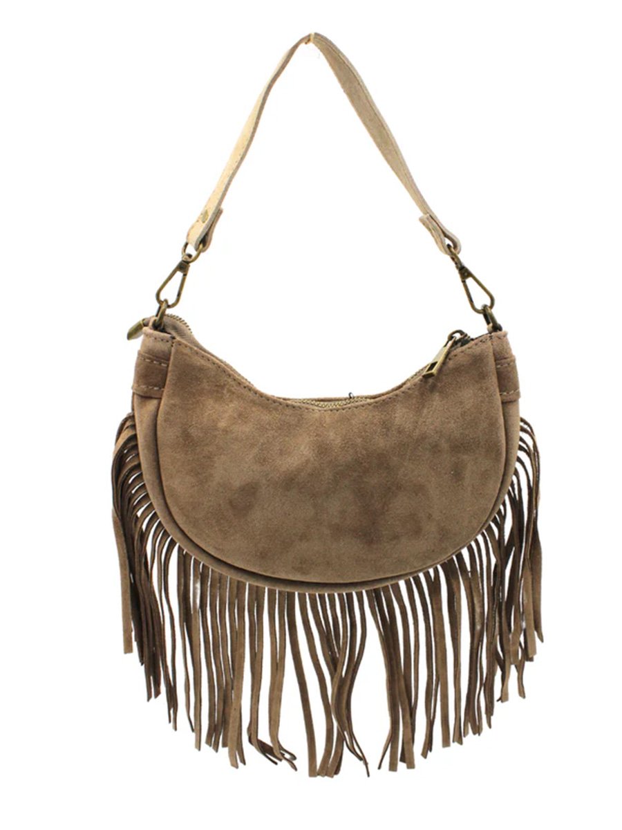 Taupe színű rojtos hasított bőr táska - Image 2