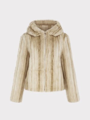 Bézs színű necc határú cipzáros bunda