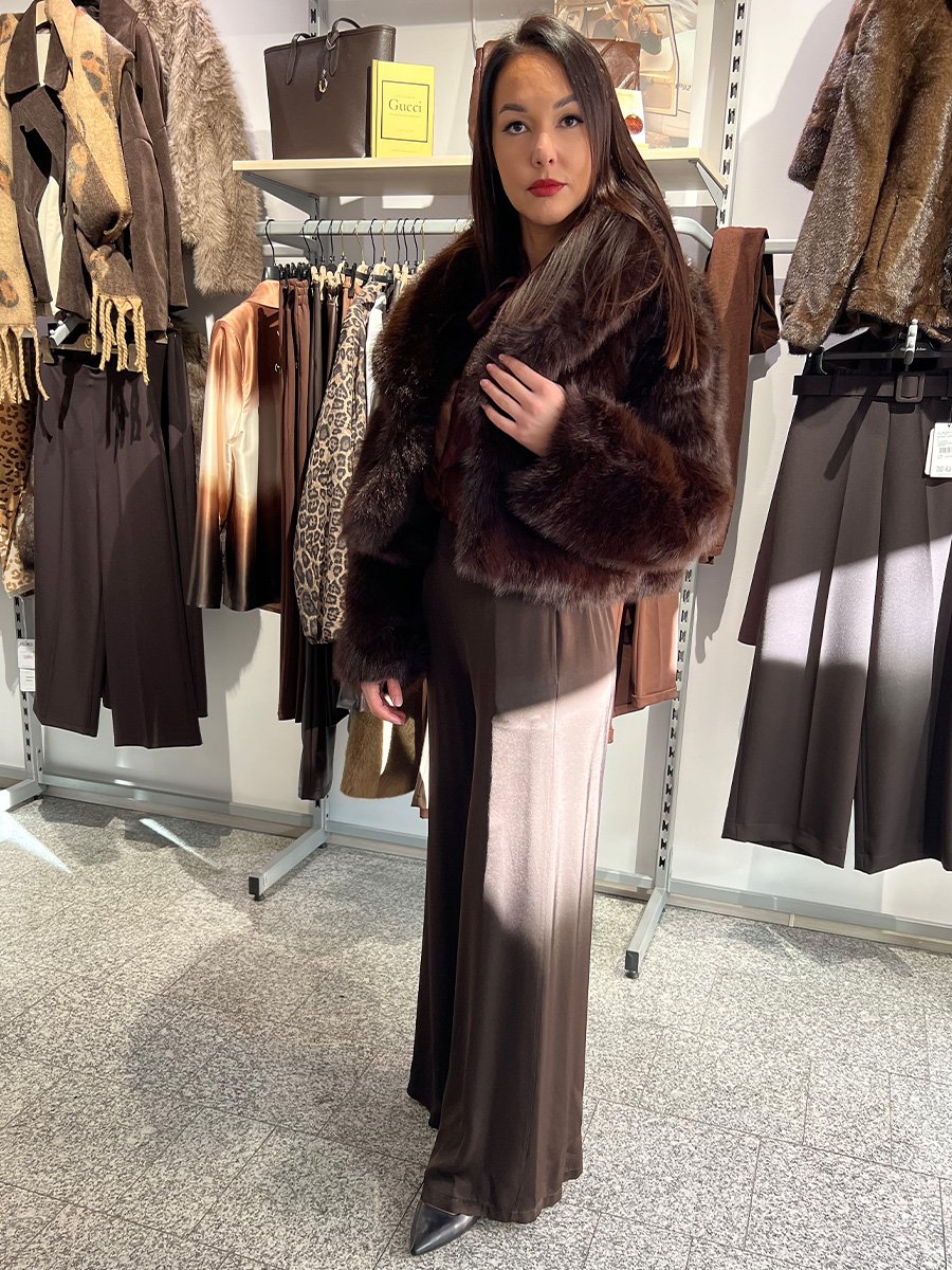 Nagy galléros csoki barna műszőrme bunda - Image 2