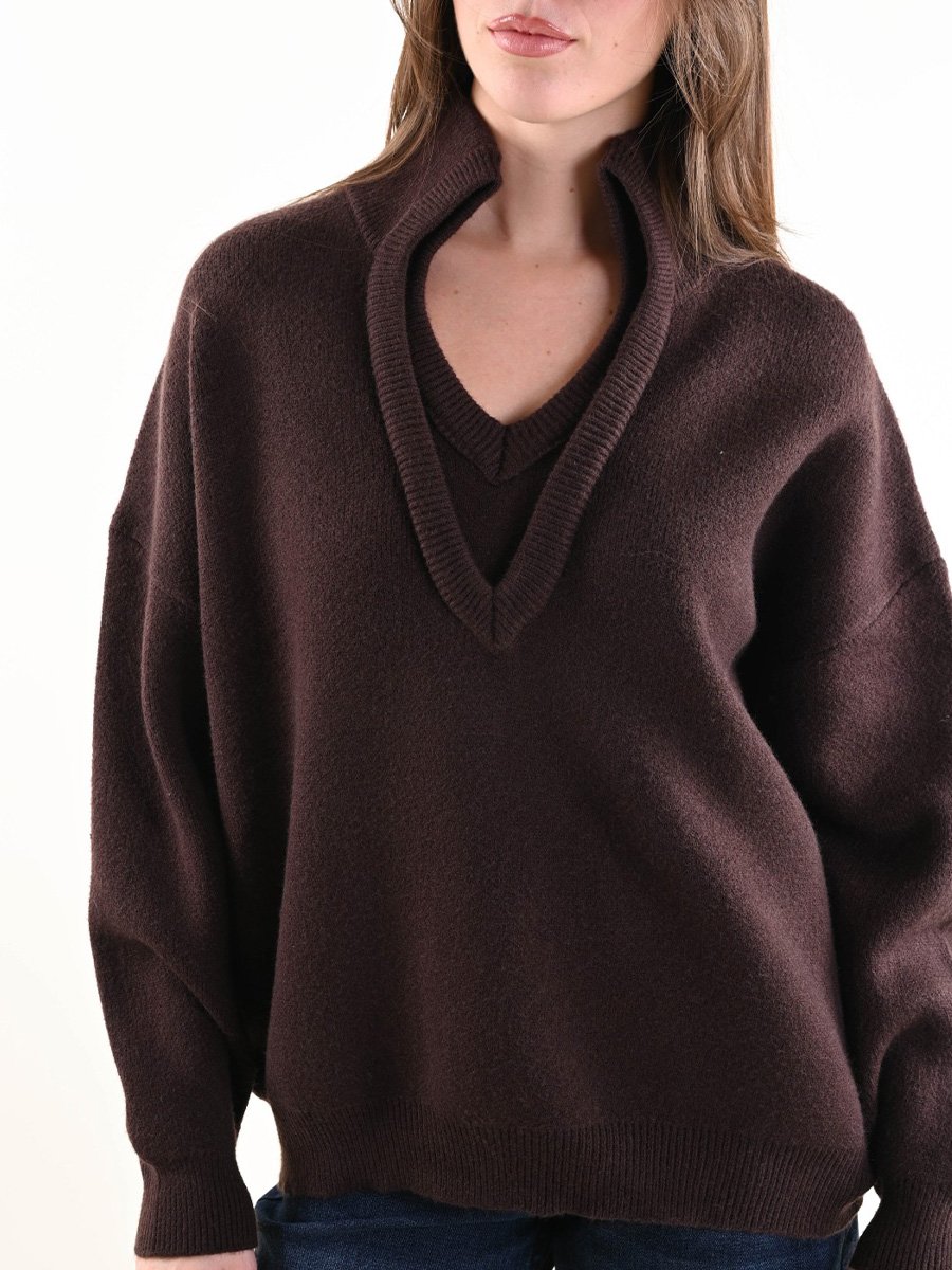 Csokoládé színű álló nyakú pulóver - Image 2
