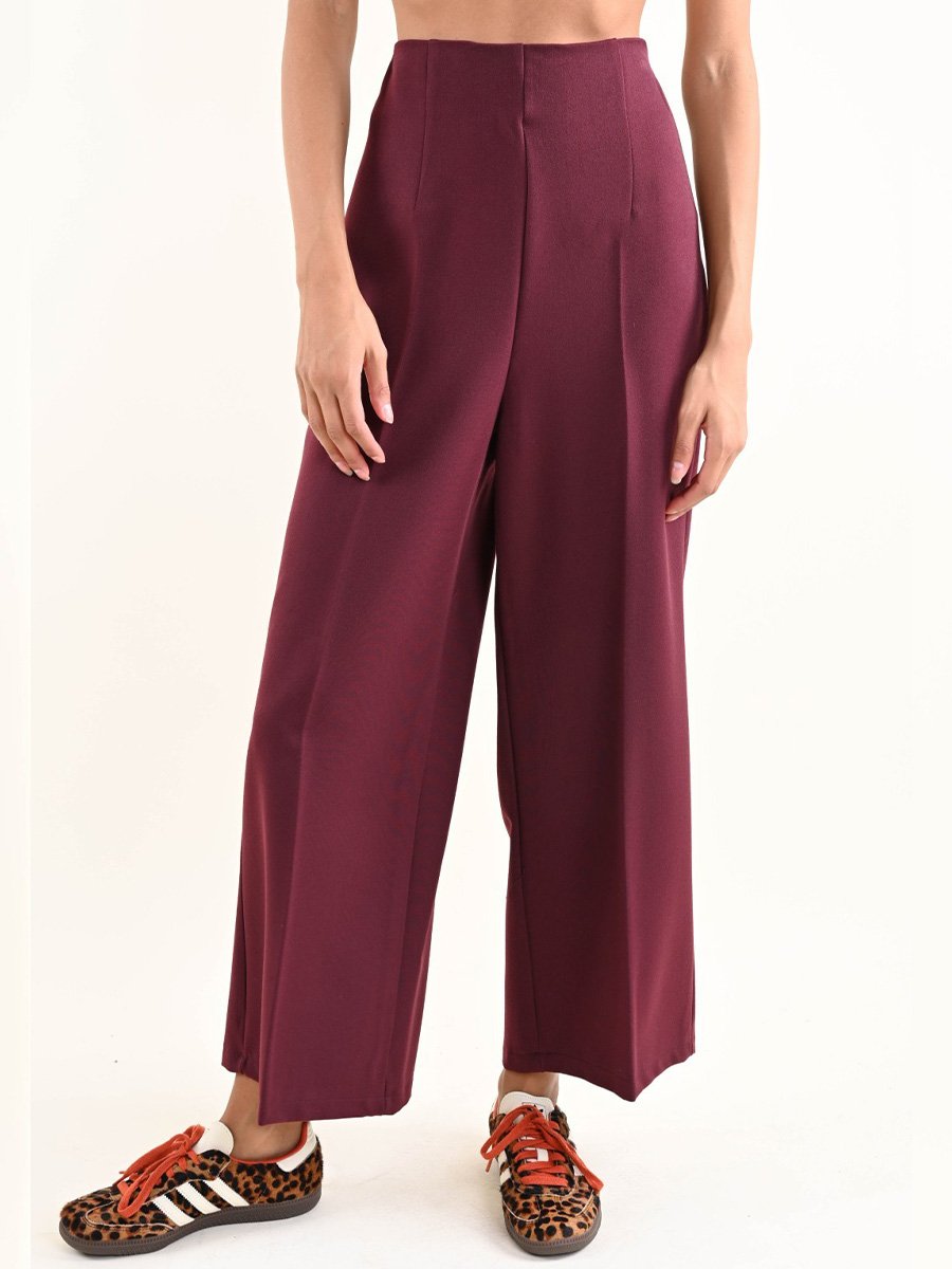 Bordó oldalt cipzáros bő szárú nadrág