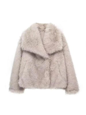 Világos barna nagy galléros műszőrme bunda