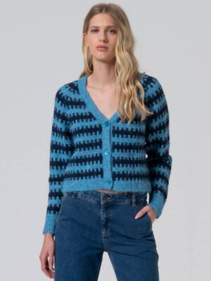Kék mintás gyapjú kardigán