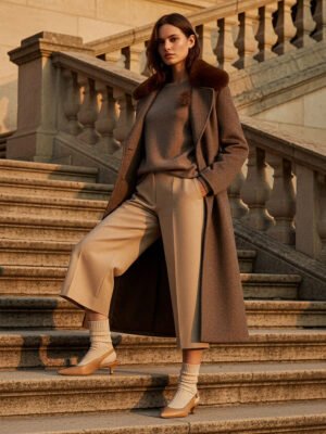 Barna műszőrme galléros szövetkabát