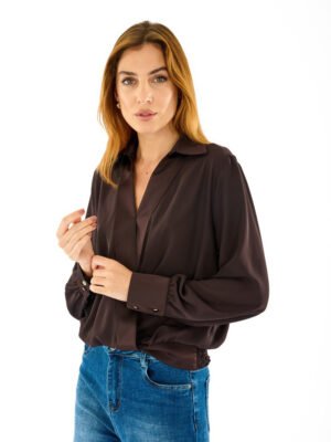 Csoki barna átlapolt szatén blúz