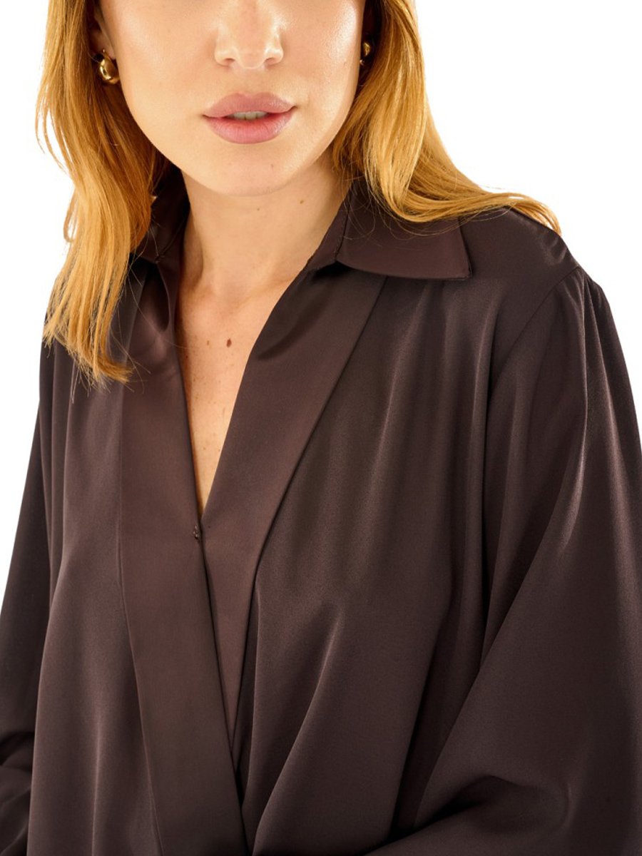 Csoki barna átlapolt szatén blúz - Image 2