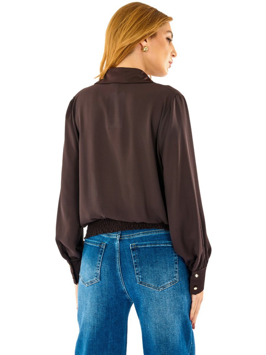Csoki barna átlapolt szatén blúz - Image 3