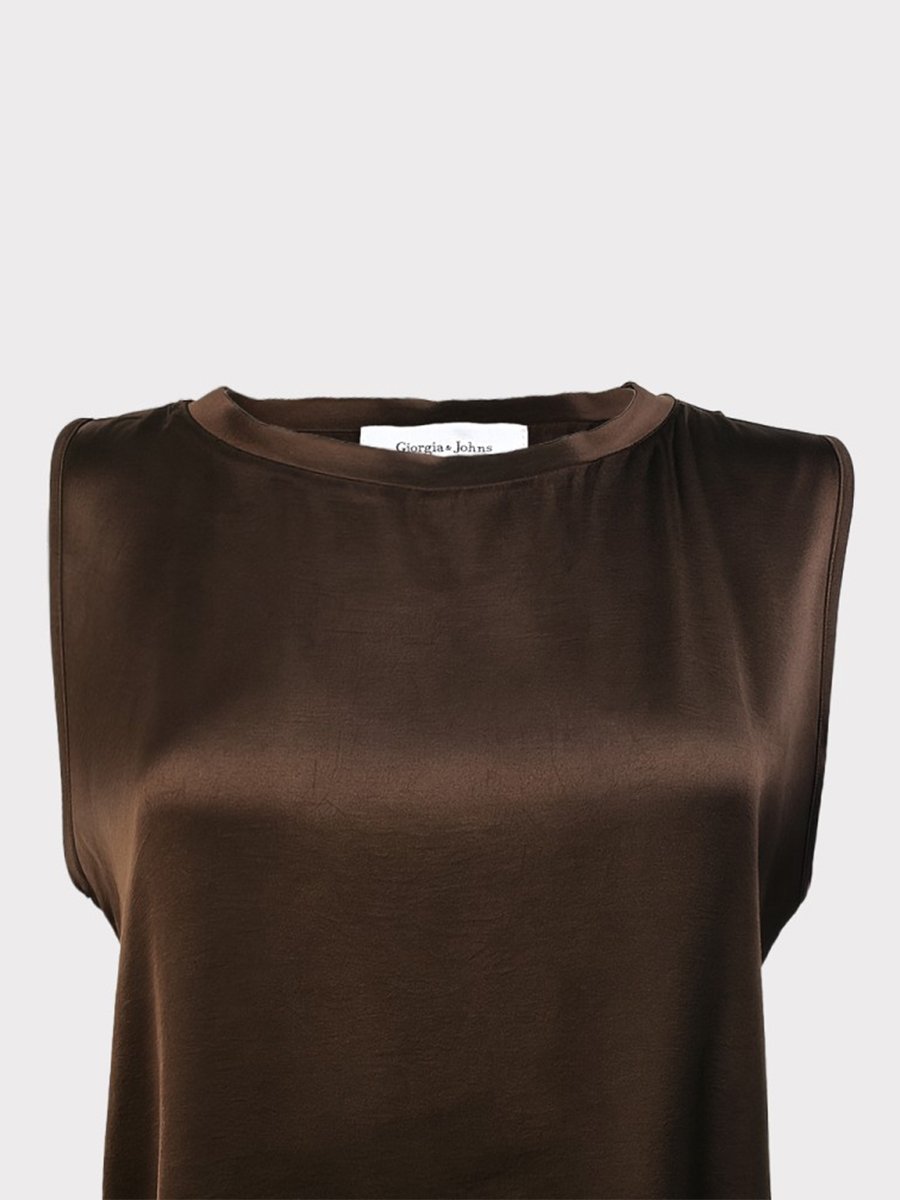 Csoki színű ujjatlan szatén felső - Image 2