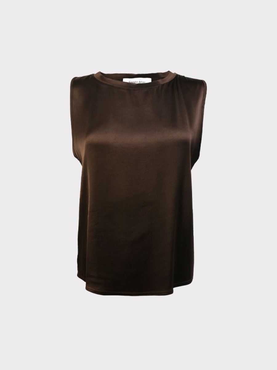 Csoki színű ujjatlan szatén felső - Image 3