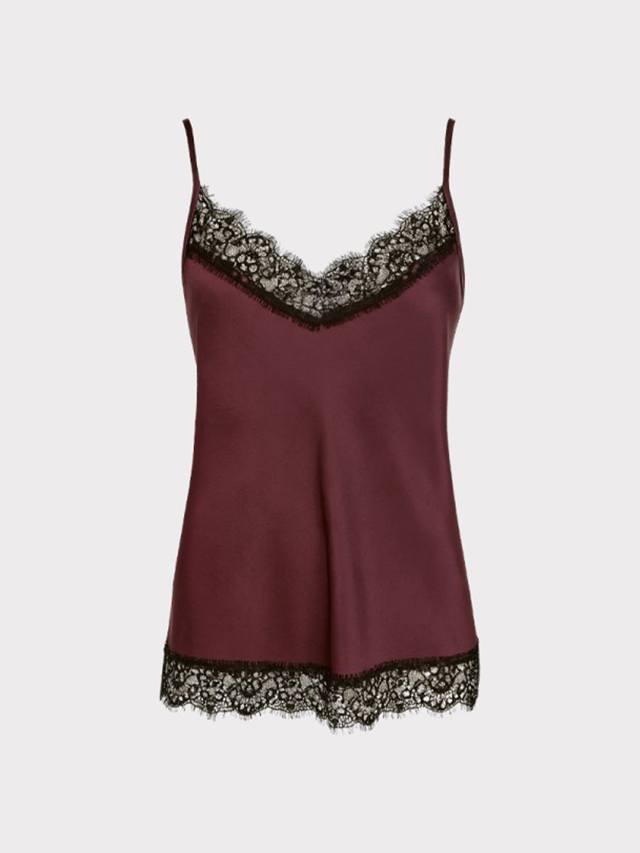 Burgundi szatén csipkés trikó