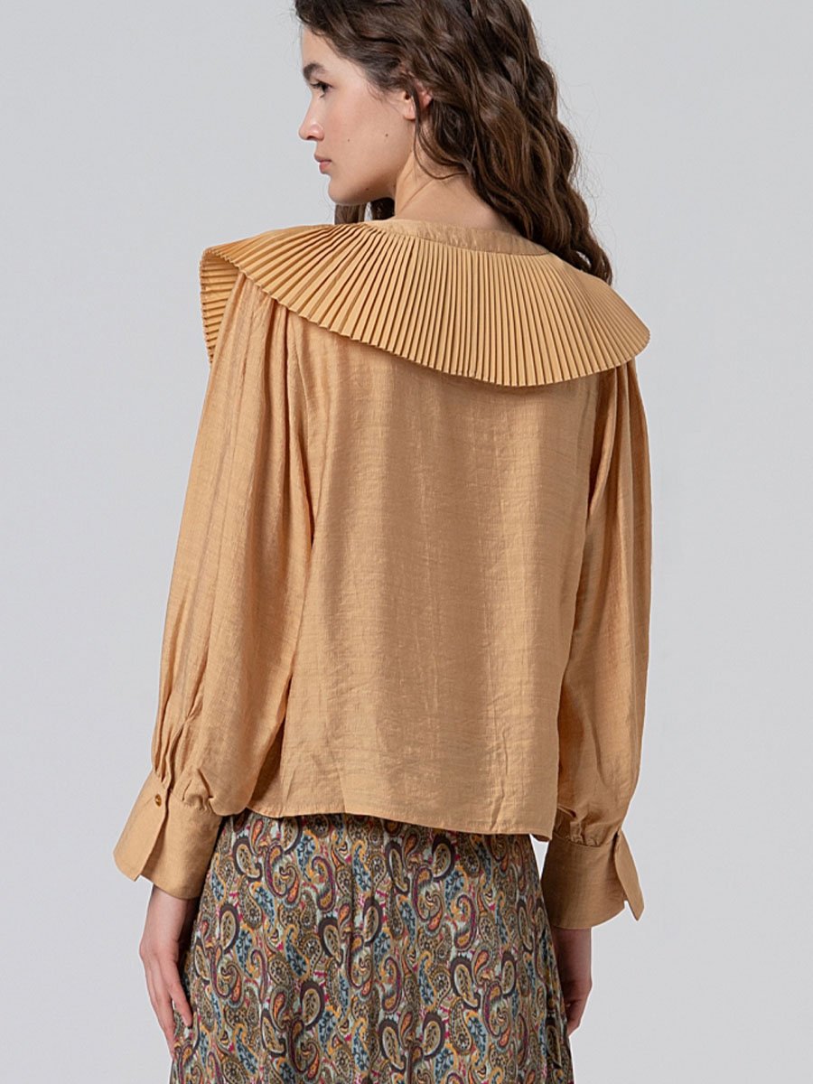 Bézs színű rakott gallérú ing - Image 4