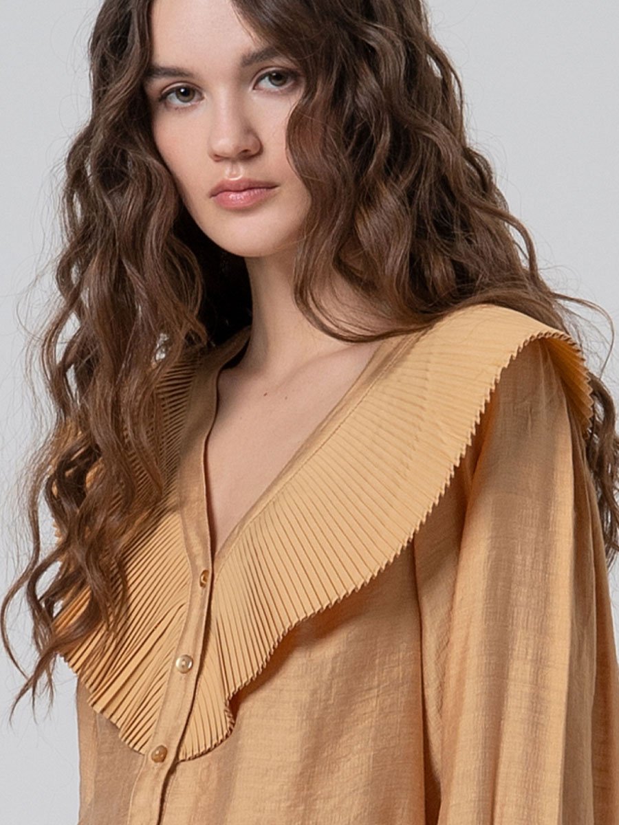 Bézs színű rakott gallérú ing - Image 5