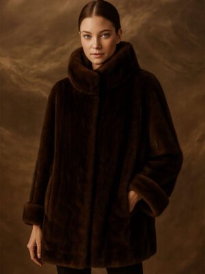 Csoki barna álló gallérú műszőrme bunda