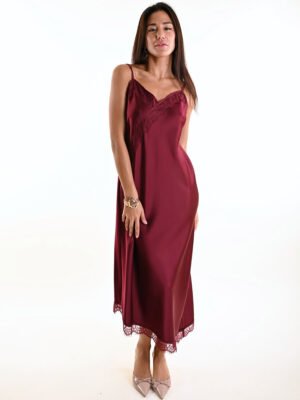 Bordó szatén csipke hosszú ruha