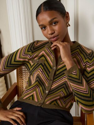 Zöld rózsaszín csillámos kötött kardigán