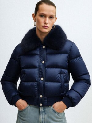 Kék szőrmés zippes dzseki