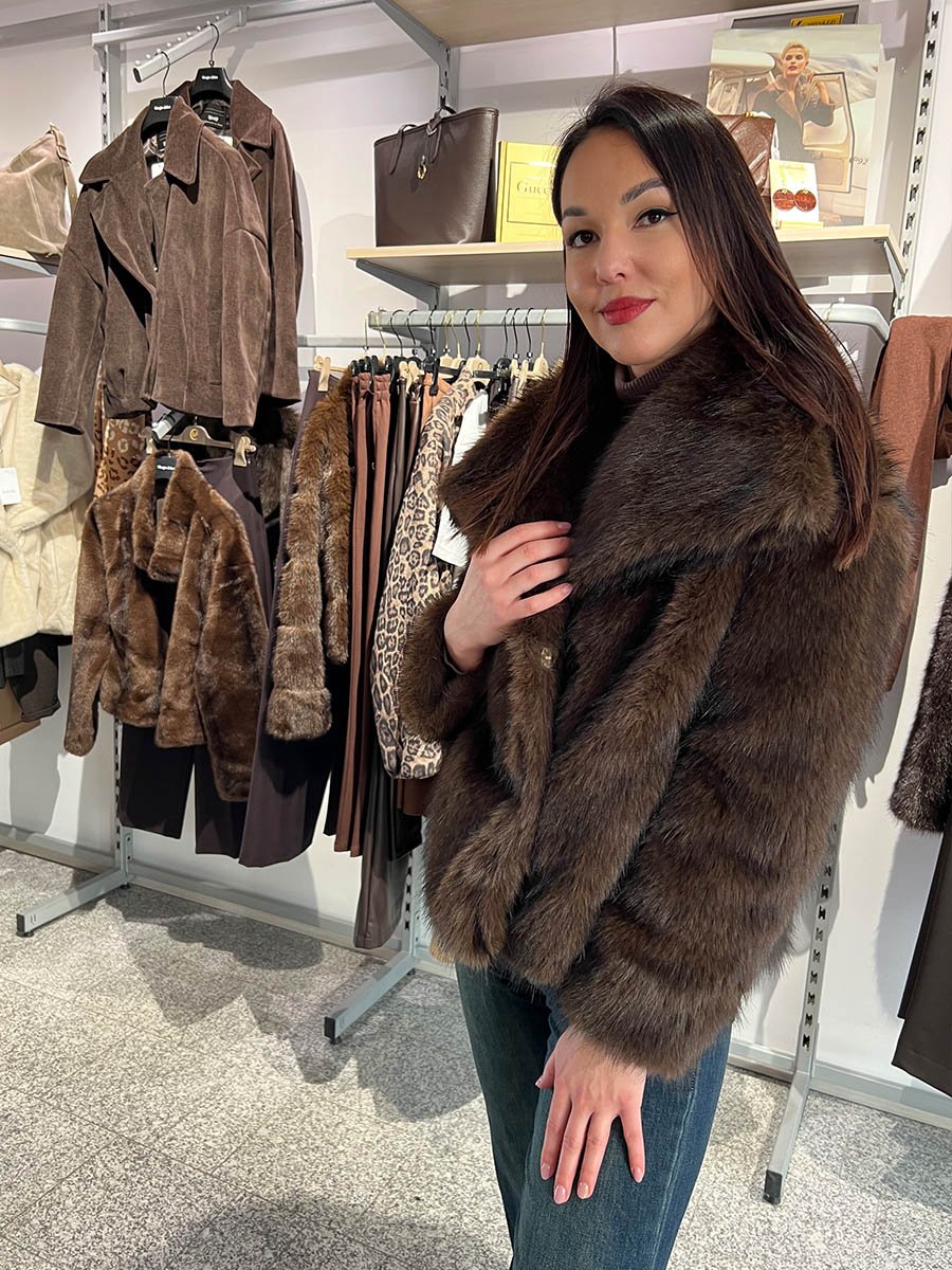 Csoki barna hosszú szőrű műszőrme bunda - Image 3