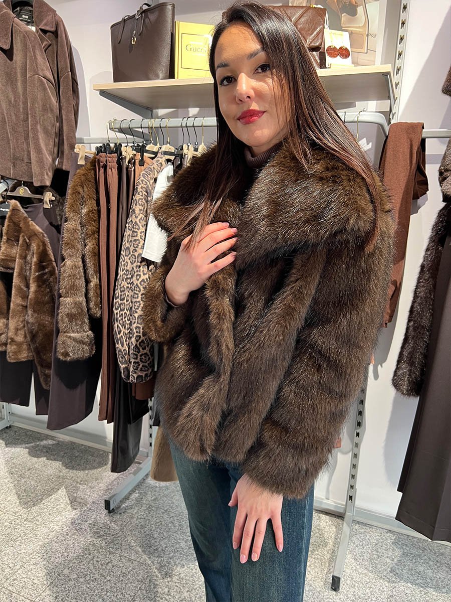 Csoki barna hosszú szőrű műszőrme bunda - Image 5