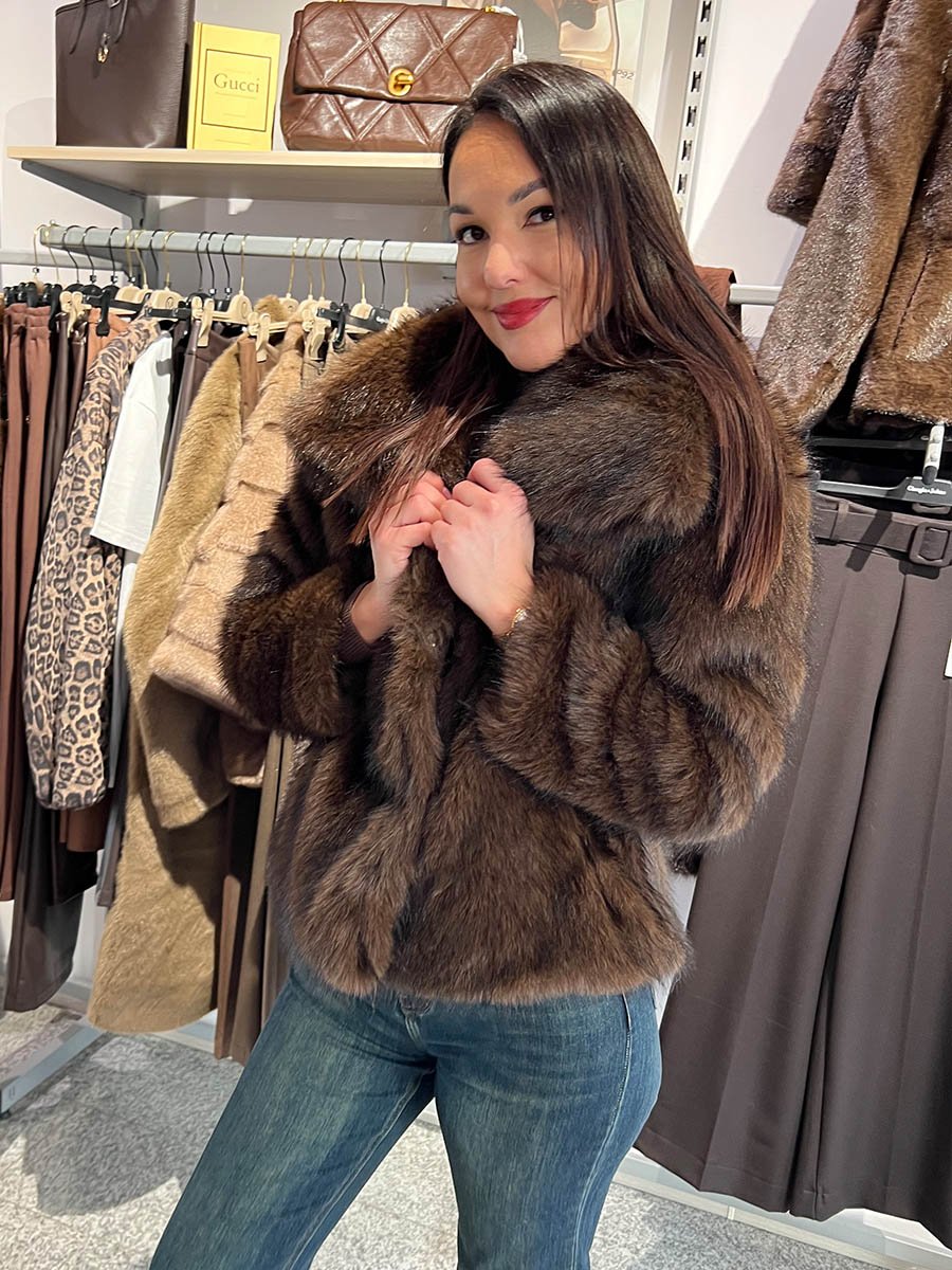 Csoki barna hosszú szőrű műszőrme bunda