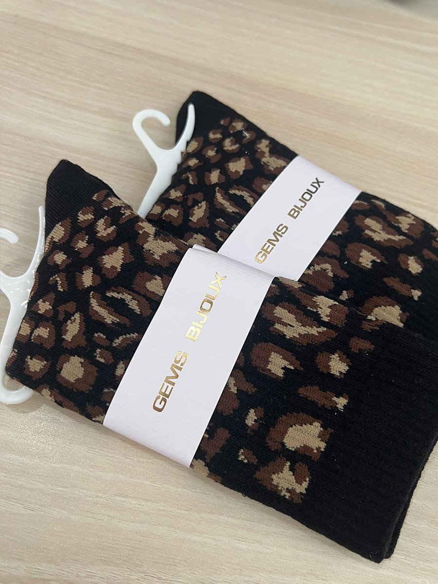 Fekete barna ocelot mintás zokni