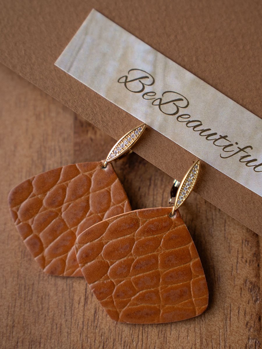 Világosbarna nagy diszkosz cirkónium köves fülbevaló - Image 2