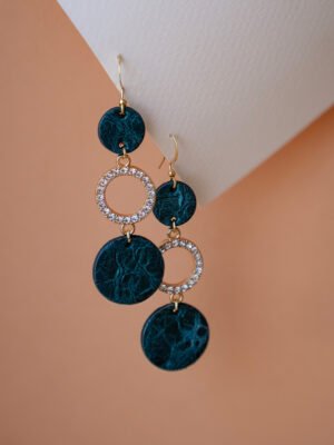 Zöld színű cirkónium köves lógó bőr fülbevaló