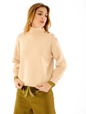 Arany gombos bézs kötött pulóver