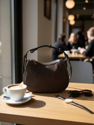 Barna kicsi hasított bőr táska